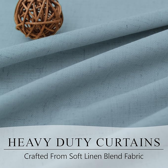 Total Blackout Linen Curtains 96 Inches Long for Bedroom 8 Foot Tall Heavy Thermal Rustic Country Light Blue Black Out Curtains for Living Room Window Drapes Stone Blue Gray Greyish Back Tab 2 Panels-Ruum Studio Home
