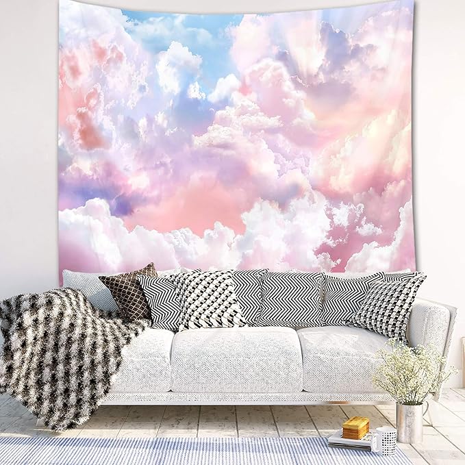 HVEST Pink Cloud Tapestry Colorful Abstract Clouds Natural Landscape Tapestries Wall Hanging for Bedroom Living Room Teen Dorm Indie Decor Poster Blanket,80x60 Inches-Ruum Studio Home