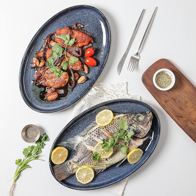 vicrays Serving Platter Ceramic Tray Plates Extra Large Oval 14.5 Inch Porcelain Dinner Plates Long Serving Dish Set Entertaining Party Restaurant Food Meat Sushi Fish Turkey Platter-Ruum Studio Home