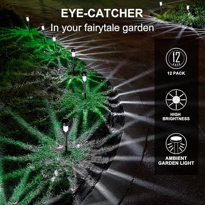 Solar Lights Outdoor Waterproof, Stainless Steel LED Landscape Lighting, Solar Garden Lights Solar Powered, Outdoor Solar Lights for Yard, Pathway, Walkway, Patio , Lawn - 16 Pack ( Cold White )-Ruum Studio Home