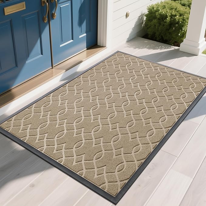 Yimobra Front Door Mat Outdoor Indoor 60x37, All-Season, All-Weather, Heavy Duty Welcome Door Mats Outside Entrance, Non Slip Porch Patio Entrance Mat, Light Beige-Ruum Studio Home