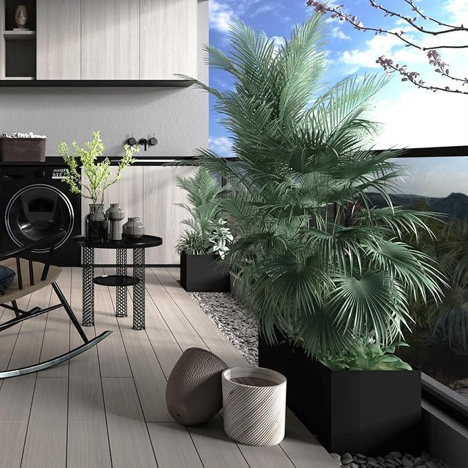 Galvanized Steel Planter Black Metal Outdoor Planter Powder Coated 32" x 12" x 16" Pot Metallic Heavy Pot Indoor & Outdoor, Commercial & Residential (L32 x W12 x D16, Black)-Ruum Studio Home