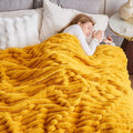 NEWCOSPLAY Faux Fur Twin Blanket Mustard Yellow 3D Ribbed Plush Thick Warm Blanket for Couch Sofa Bed 850GSM (Mustard Yellow Ribbed, Twin(60"x80"))-Ruum Studio Home
