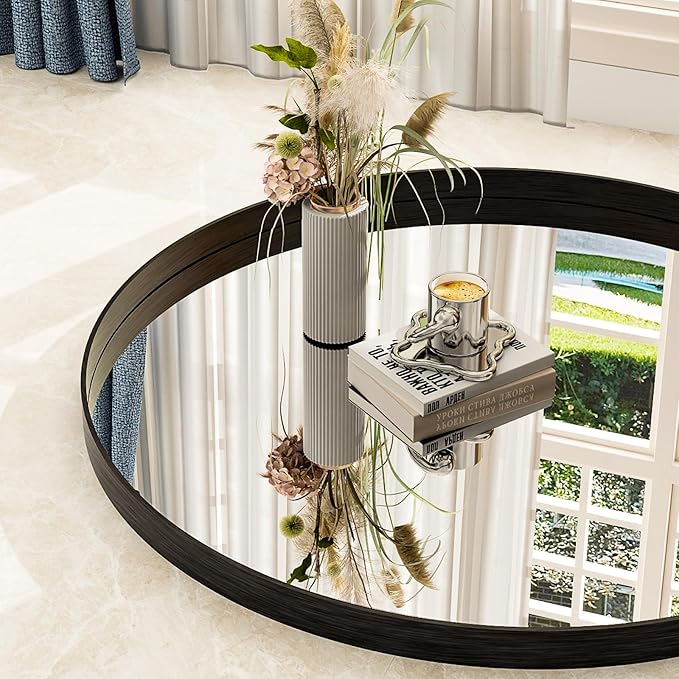 30 Inch Round Bathroom Mirror - Wall Mounted Circle Mirror with Metal Frame, Modern Mirror Suitable for Bathroom, Vanity, Entryway, Living Room, Wall Decor,Black-Ruum Studio Home