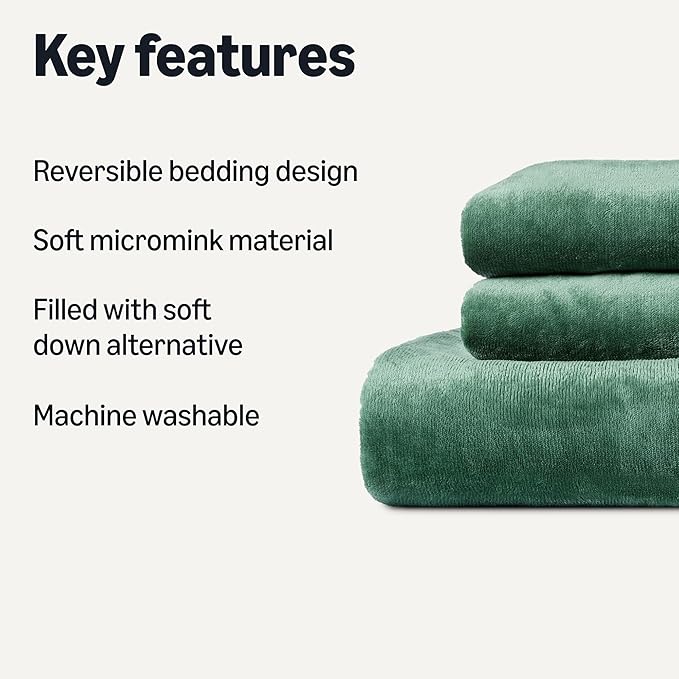 Amazon Basics Reversible Sherpa Comforter Set with Pillow Sham, Green, Queen/Full-Ruum Studio Home