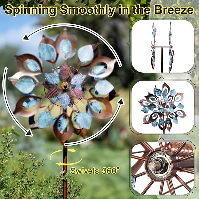 Wind Spinners Outdoor for Yard and Garden, Metal Large Wind Spinner & Sculptures 84 Inch, Garden Spinner Windmills for Yard Decor Gifts for Family Friends-Ruum Studio Home