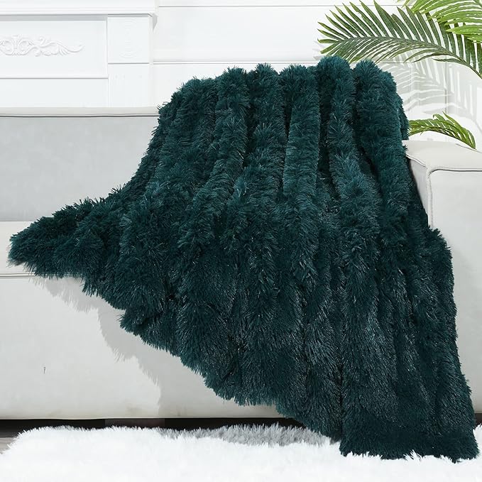 GONAAP Fuzzy Faux Fur Throw Blanket Dark Teal Super Soft Cozy Plush Fuzzy Shaggy Blanket for Couch Sofa Bed (Dark Teal, Throw(50"x60"))-Ruum Studio Home