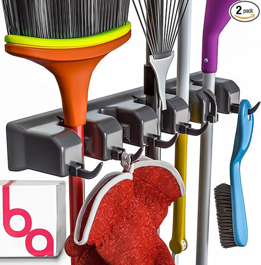 EXTRA GRIP Mop & Broom Holder Wall Mount - Wall Hanging Garden Tool & Utility Closet Organizer, Mop & Broom Hook, Broom Hanger Wall Mount, Mop Broom Organizer, Wall Mounted Broom Rack Mop Storage-Ruum Studio Home