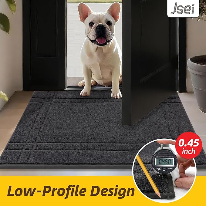 JSEI Entryway Rugs Doormat 32"x48", Non-Slip Dirt Trapper Door Mats Indoor, Washable Absorbent and Stain Resist Welcome Floor Mat for Front Door, Dog Door Mat, Muddy Wet Shoes & Paws, Dark Grey-Ruum Studio Home