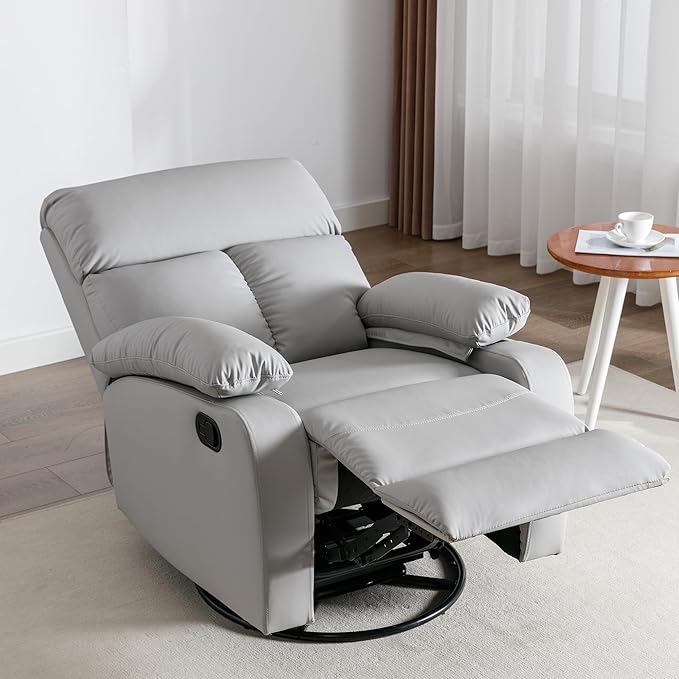 Swivel Rocker Recliner, Rocking Recliner Chair, Small Rocker Recliners for Small Spaces, Living Room, Bedroom, Nursery, RV, Light Grey-Ruum Studio Home