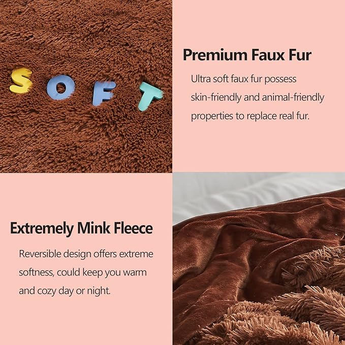 GONAAP Fuzzy Faux Fur Throw Blanket Twin Size Coffee Super Soft Cozy Plush Fuzzy Shaggy Blanket for Couch Sofa Bed (Coffee, Twin(60"x80"))-Ruum Studio Home