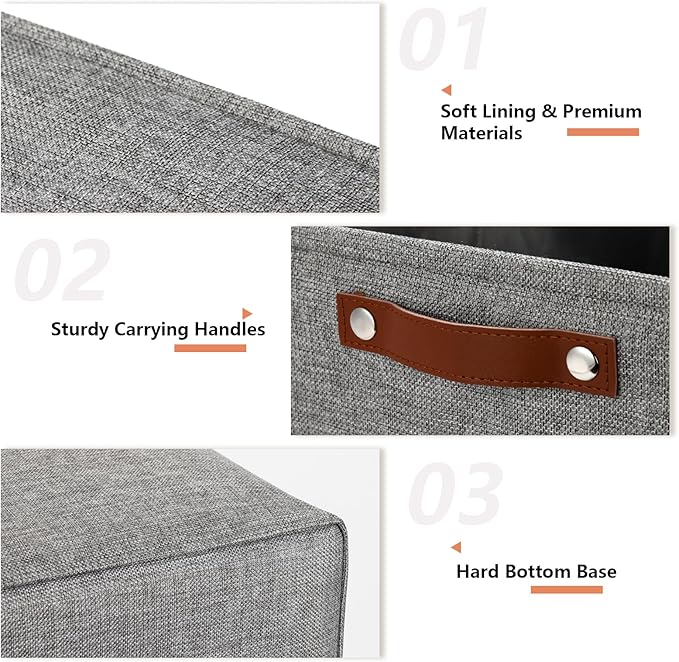 DULLEMELO Large Storage Baskets, 3 Pack Foldable Storage Baskets Bins for Colthes Organizer, Fabric Storage Organizer Baskets for Shelves Closet Nursery Toy Storage(Gray)-Ruum Studio Home