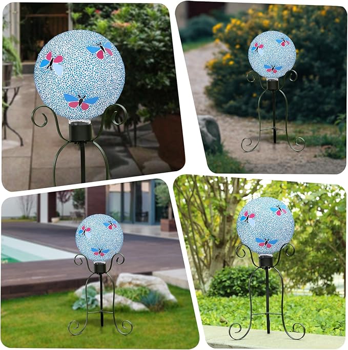 VCUTEKA Gazing Ball, 8" Glass Gazing Balls Sphere for Garden Lawn Outdoor Ornament Yard Decorative, Butterfly-Ruum Studio Home