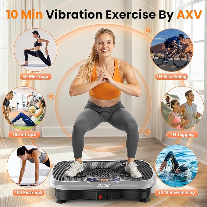 AXV Vibration Plate Fitness Platform Exercise Machine Vibrating Lymphatic Drainage Shaking Full Body Shaker Workout Vibrate Stand Shake Board Sport Gym for Weight Loss Fat Burner for Women Men-Ruum Studio Home