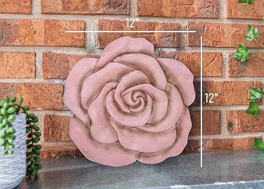NAT & Jules Rose Flower Shaped Dimensional Indoor Outdoor 12 inch Cast Resin Decorative Garden Stepping Stone, Patio, Walkway Sculpture Yard Art, Pink-Ruum Studio Home