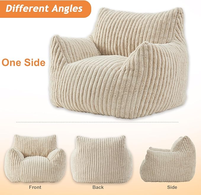 Giant Bean Bag Chairs for Adults with Filling Plush Fluffy Bean Bag Chairs for Teens with Armrests Comfy BeanBag Lazy Couch Sofa Chair for Bedroom Living Room Reading-Ruum Studio Home