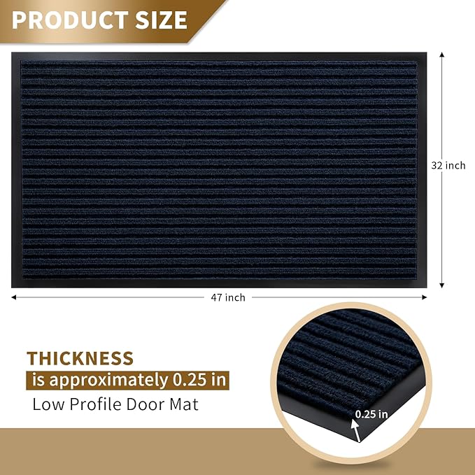 Yimobra Front Door Mat Outdoor Indoor Entrance, 100% Waterproof All-Season All Weather Doormat, Welcome Matt Outside Entry, Non Slip, Low Profile, Heavy Duty Patio Porch Floor Mats,47 x 32,Navy Blue-Ruum Studio Home