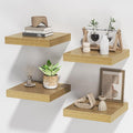 Square Floating Shelves for Wall, 10" W x 10" D x 1.2" H, Small Wooden Wall Mounted Display Shelves with Invisible Brackets for Living Room, Bedroom, Bathroom, Kitchen Decor, Set of 4, Oak-Ruum Studio Home