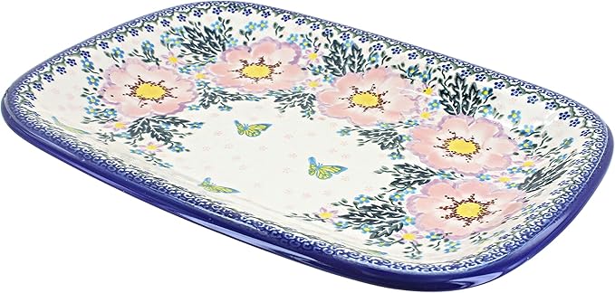 Blue Rose Polish Pottery Apple Blossom Large Rectangular Serving Platter-Ruum Studio Home