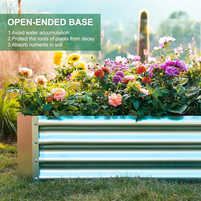 Land Guard 2 Pack 8×4×1ft Galvanized Metal Raised Garden Bed, Metal Planter Kit Box Outdoor for Deep-Rooted Vegetables, Flowers, Green and Herbs…-Ruum Studio Home