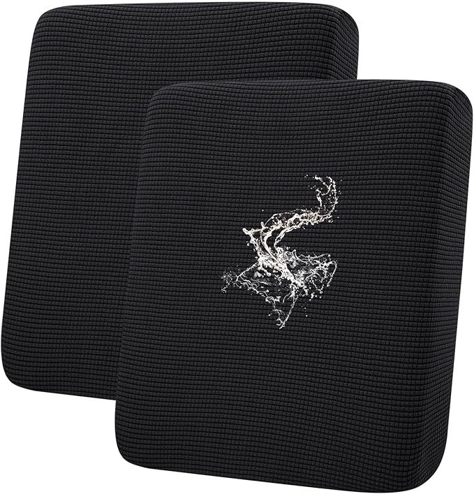 hyha Waterproof Couch Cushion Covers for Pets, Non Slip Sofa Seat Cover for Dogs Washable, Soft Thick Stretch Jacquard Fabric, Sofa Slipcovers with Elastic Bottom (2 Pieces, Black)-Ruum Studio Home
