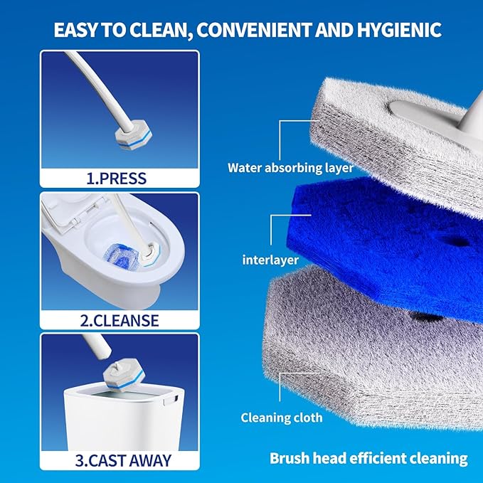 Disposable Toilet Brush Cleaning System with 50pcs Refills Pads Replacement Heads, Toilet Cleaning Stick, Wall Mounted Toliet Wand Kit Bathroom Maintenance, Toilet Bowl Cleaner Wands Holder and Set-Ruum Studio Home