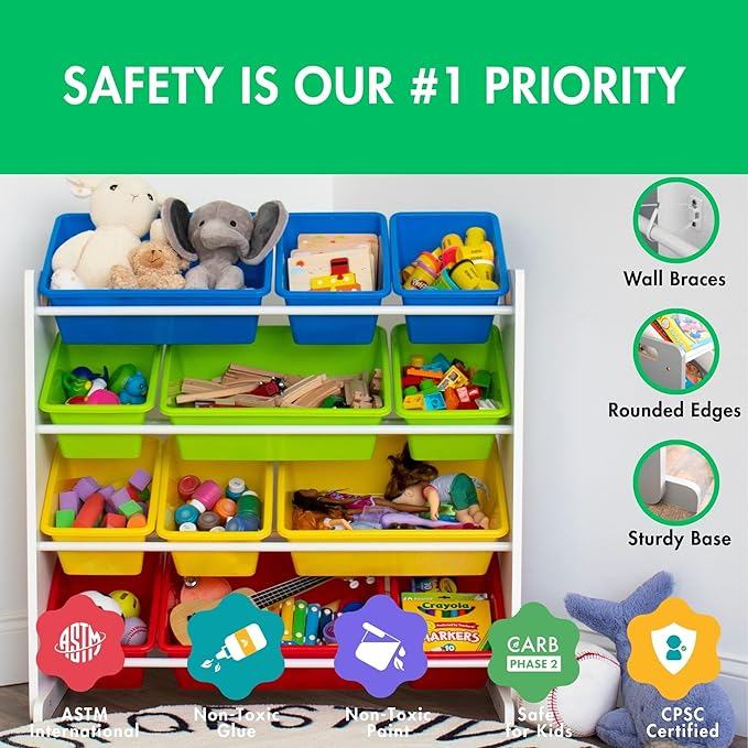 Humble Crew Kids Toy Storage Organizer with 12 Plastic Bins, White/Primary – Removable Bins for Playroom, Bedroom, Toddler Furniture for Boys and Girls Ages-Ruum Studio Home