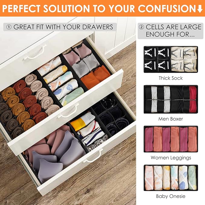 12 Pack Drawer Organizers, 116 Compartments Fabric Foldable Dresser Drawer Organizers for Clothing, Closet Organizers and Storage Bins for Clothes, Christmas Ornament Storage Boxes with Dividers-Ruum Studio Home