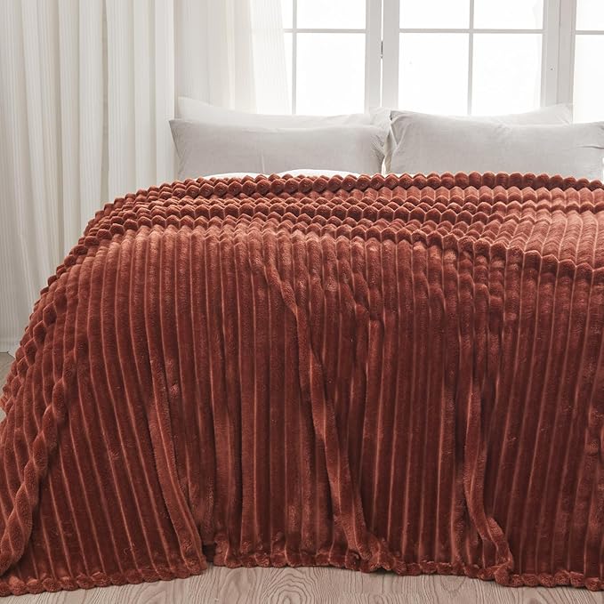 NEWCOSPLAY Super Soft King Blanket Coffee Premium Silky Flannel Fleece 3D Ribbed Jacquard Lightweight Bed Blanket All Season Use (Coffee Ribbed, King(90"x110"))-Ruum Studio Home