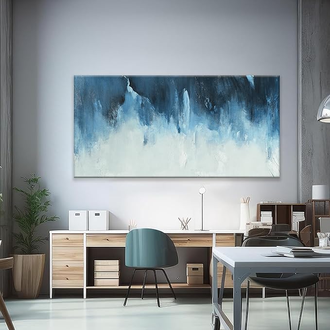 Canvas Wall Art Decor Large Wall Art Pictures For Living Room Abstract Art Work Decoration White Blue Wall Art Decor Abstract Wall Art Paintings Prints for Bedroom Office Kitchen Wall Decor 29" x 58"-Ruum Studio Home