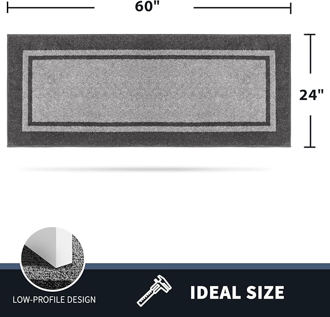 PURRUGS Dirt Trapping Door Mat 24" x 60", Non-Slip/Skid Machine Washable Entryway Rug, Shoes Scraper, Area Rug, Super Absorbent Welcome Mat for Muddy Wet Shoes and Paws, Light Grey & Dark Grey-Ruum Studio Home