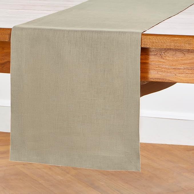 Solino Home Linen Vintage Khaki Table Runner 132 Inches Long - 100% Pure Linen Extra Long Table Runner 14 x 132 Inch for Fall, Autumn, Thanksgiving - Fete-Ruum Studio Home