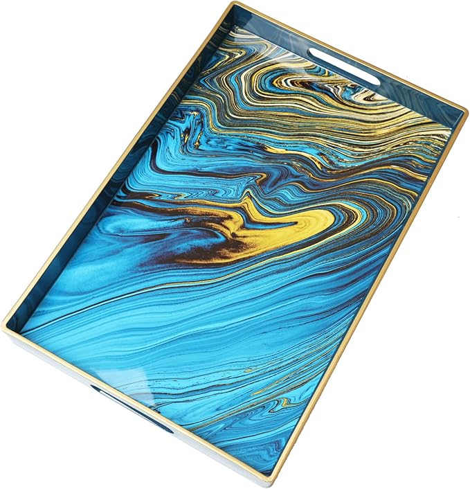 Spsyrine Serving Tray, Marble Decorative Tray Plastic Rectangular Coffee Table Tray for Living Room, Storage, Kitchen, Ottoman, Bathroom Decor. 15.6” X 10.2" LJRE-Ruum Studio Home