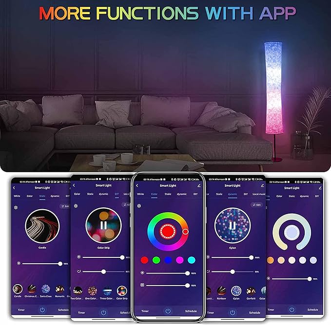 BLUEYE Floor Lamp,RGBCW 2700K-6500K,APP & Remote&Smart Voice Control, 2 X 60W Equivalent, No Hub Required,Compatible with Alexa Google Assistant, 60'' Standing Lamp for Bedroom, Similar Fabric-Ruum Studio Home