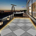 8x10ft Waterproof Outdoor Rug with LED Lights, Foldable Reversible Plastic Straw Mat for Patio RV Camping Picnic Balcony Beach Deck Indoor Outdoor Carpet, Black&White-Ruum Studio Home