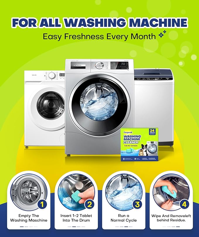 Deep Cleaning Washing Machine Cleaner Tablets, No More Odor & Pet Fur Washing Machine Cleaning Tablets, Washer Cleaner For HE Top Front Load, Septic Safe, 24 Counts/1 Year Supply-Ruum Studio Home