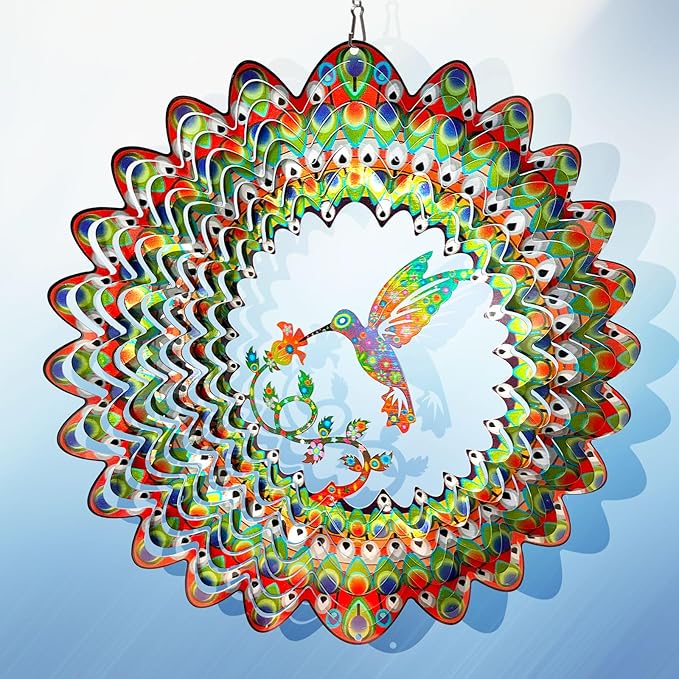 Hummingbird Wind Spinner for Yard and Garden,12in 3D Wind Spinner Hummingbird Gift for Women/Mother/Father/Men,Hanging Bird Wind Catchers Kinetic Yard Art Ornaments Outdoor Wind Sculptures-Ruum Studio Home