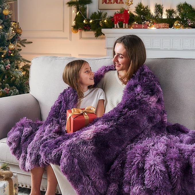 GONAAP Fuzzy Faux Fur Throw Blanket Queen Size Tie-dye Violet Purple Super Soft Cozy Plush Fuzzy Shaggy Blanket for Couch Sofa Bed (Tie-dye Violet Purple, Queen(90"x90"))-Ruum Studio Home