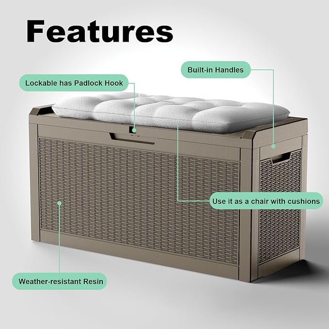 60 Gallon Deck Box Large Outdoor Storage for Patio Furniture,Outdoor Cushions,Garden Tools and Pool Supplies,Waterproof,Resin,Lockable(Grey)-Ruum Studio Home