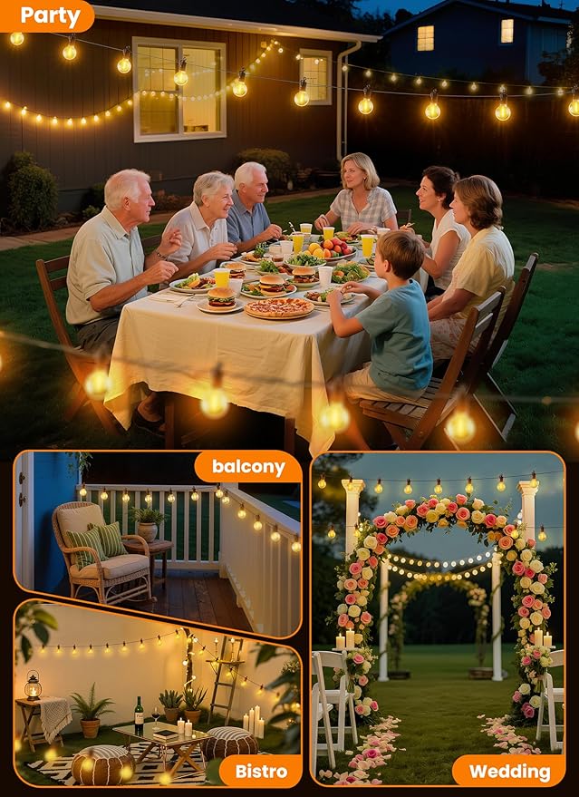 LED Outdoor String Lights, 25FT 12+1 Shatterproof Bulbs Outdoor Patio Lights, IP65 Waterproof Connectable Hanging Outside Light for Backyard, Porch, Deck, Balcony, 2200K-Ruum Studio Home
