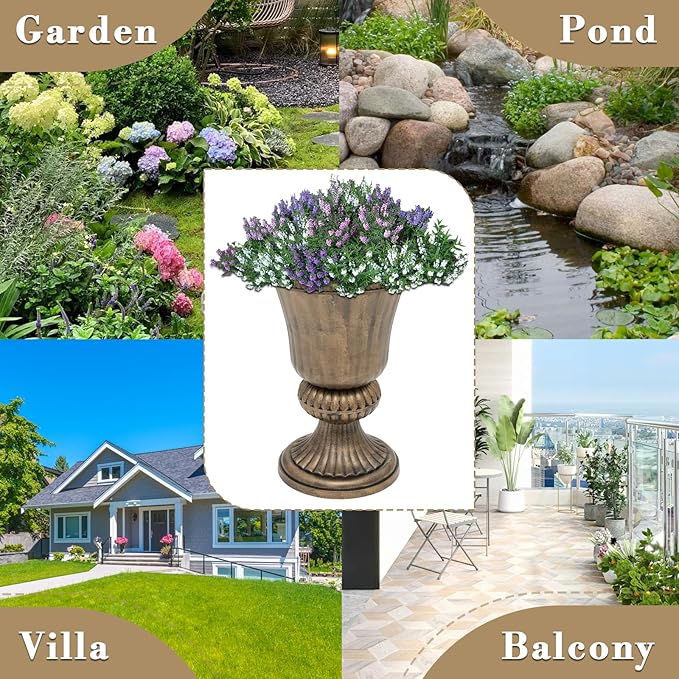 Athena Collection 20''H Garden Plastic Urn Vintage Tall Planter Urn Patio Large Flower Pot Porch Planter Large Planter for Indoor Outdoor Plant, Bronze-Ruum Studio Home