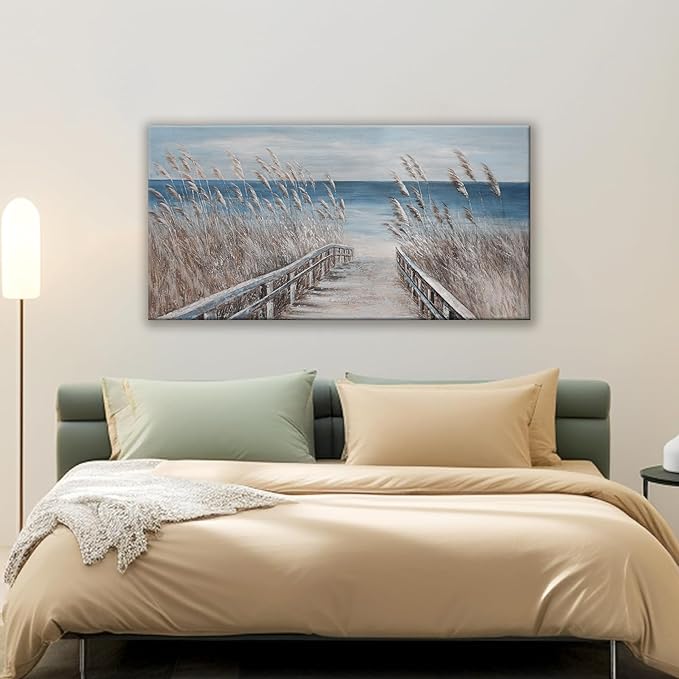 Dimpaga Canvas Wall Art Decor Modern Wall Art for Living Room Landscape Coastal Wall Art Prints Blue Beach Wall Art Decorations Seascape Art Work for Wall Decor Bedroom Office Decor 20" X 40"-Ruum Studio Home