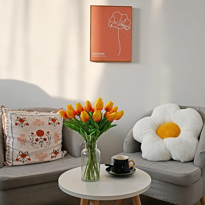 Mandy's Artificial Tulips 20 Stems Sunset PU Faux Flowers for Wedding Home Decor 13.5 Inch-Ruum Studio Home