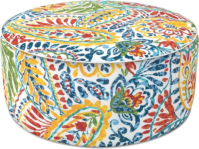 LVTXIII Indoor/Outdoor Inflatable Ottoman, All Weather Round Footrest Stool D21”x H9”, Portable for Patio Garden Camping or Home-Paisley Ummi Multi-Ruum Studio Home