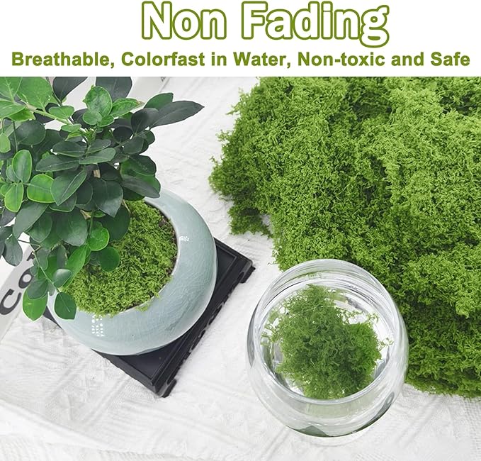 Potanro Faux Green Moss 5.3oz Artificial Fake Plant Moss for Potted Plants Indoor, Crafts, Planters, Bonsai Artifcial, DlY Floral Decorative Moss, Fairy Garden Wedding Table Centerpieces Decor-Ruum Studio Home