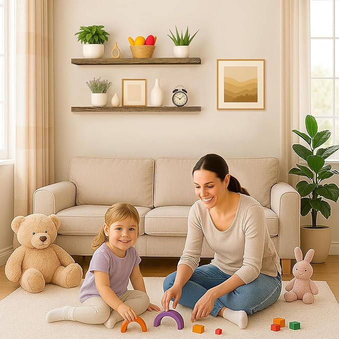 BGMG 36 inch Walnut Floating Shelves for Wall Set of 2, Solid Real Wood Rustic Mount Shelves for Living Room Bedroom Kitchen Farmhouse with Sturdy Hidden Bracket-36x 6.7 x1.25 inch-Ruum Studio Home