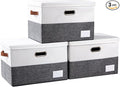 PRANDOM Foldable Storage Bins with Lids [3-Pack] Fabric Collapsible Storage Boxes Baskets Cubes Containers with Handles for Closet Living Room Bedroom (Grey & White 17.7x11.8x11.8'')-Ruum Studio Home