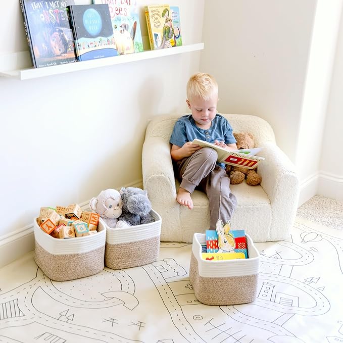 NaturalCozy Storage Cubes 9”x9”x7”Cotton Rope Woven Baskets for Organizing 3-Pack | 9 Inch Cube Storage Bin | Small Basket for Shelf Nursery, Pantry, Decorative Plant, Bathroom Closet, Toy Gift-Ruum Studio Home