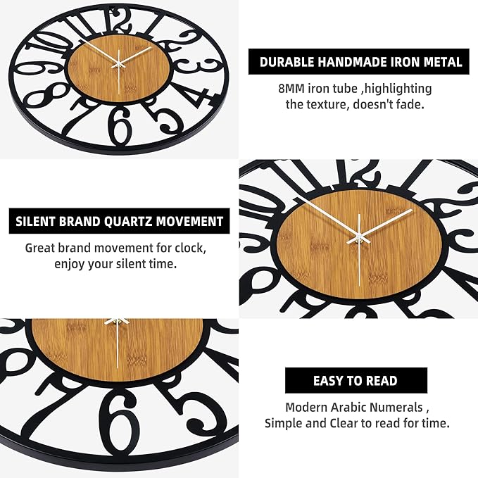 LEIKE 32" Oversized Large Wall Clocks,Silent,Non Ticking,Battery Operated Modern Round Big Wood Decorative Metal Wall Clock for Living Room, Bedroom,Kitchen,Farmhouse,Office Decor - Black,32 Inch-Ruum Studio Home