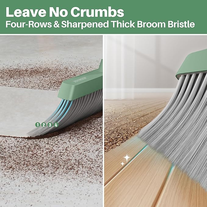 JOYMOOP Dark Teal Green Broom and Dustpan Set with 56” Handle, Upright Angle with Comb Teeth for Pet Hair and Hardwood Floors-Ruum Studio Home